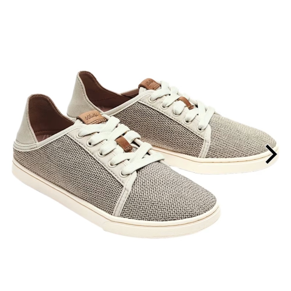 OluKai Pehuea Li Light Gray and White Knit Lace-Up Sneakers - Picture 3 of 11